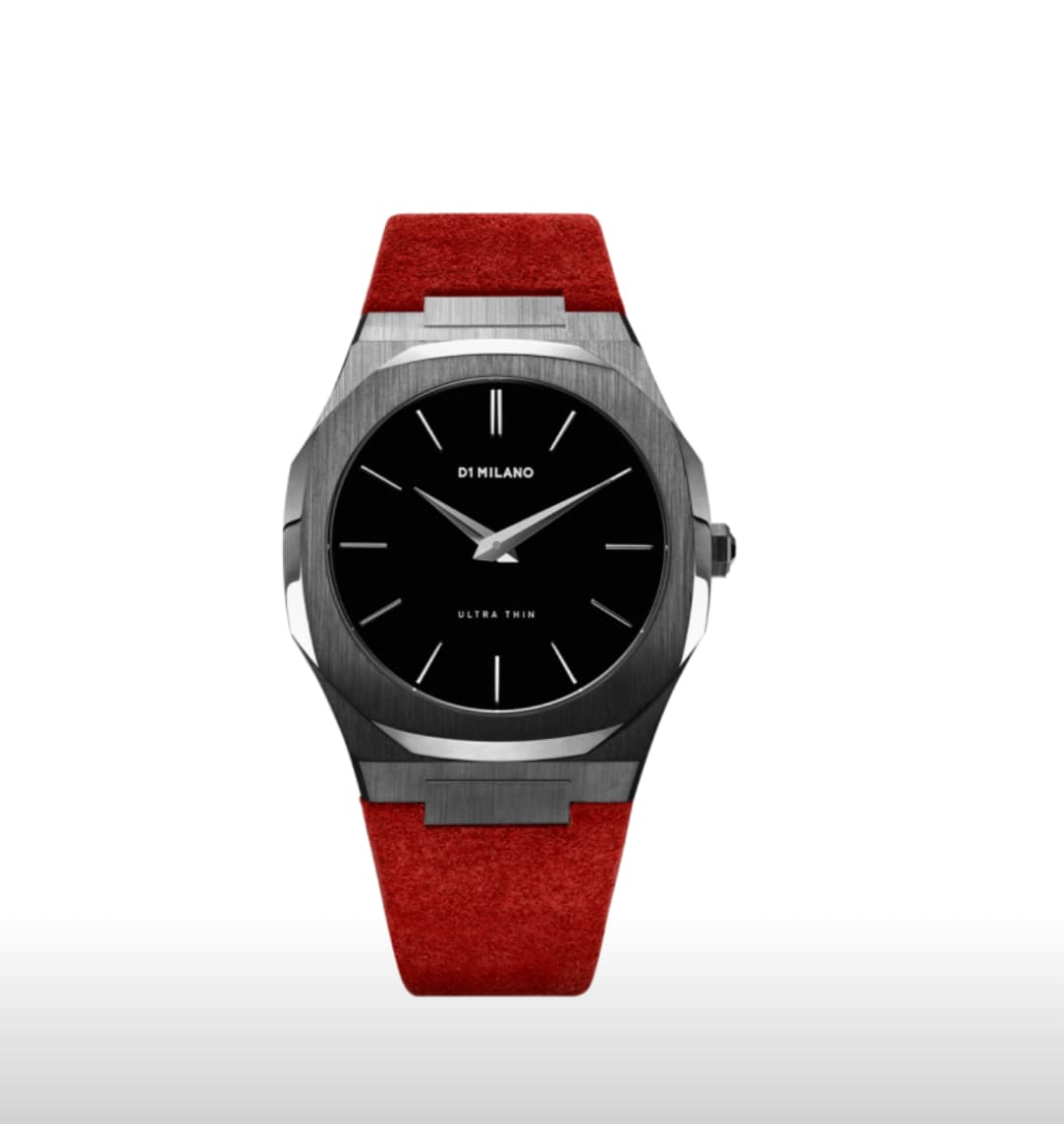 Ultra Thin Gun Metal case with Modena Red Strap