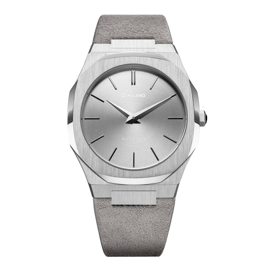 Ultra Thin Silver Case with Milano grey Strap